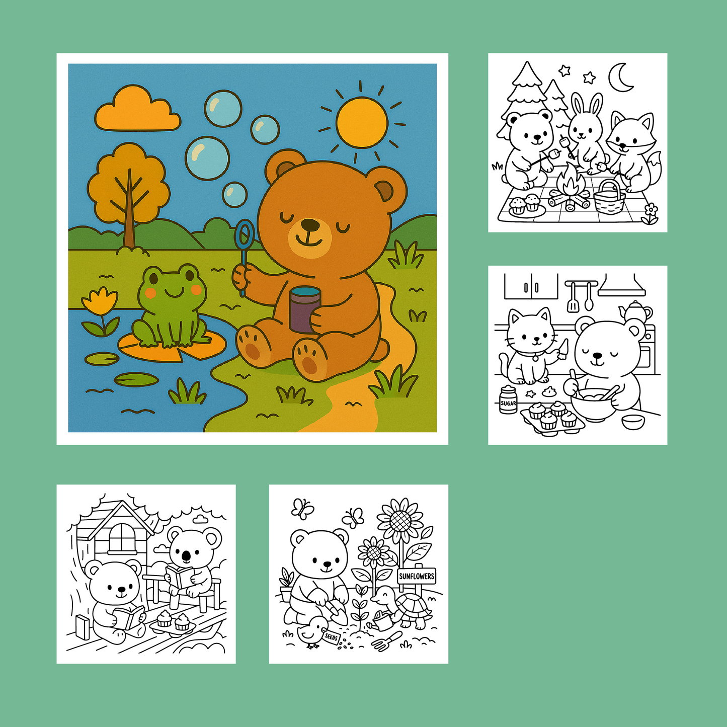 Ours et Amis: Livre de coloriage des copains ours + 24 Crayons De Coloriage