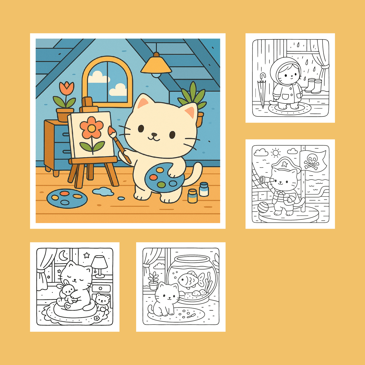 Moments Miaou: Livre de Coloriage Des Amis Chats + 24 Crayons De Coloriage