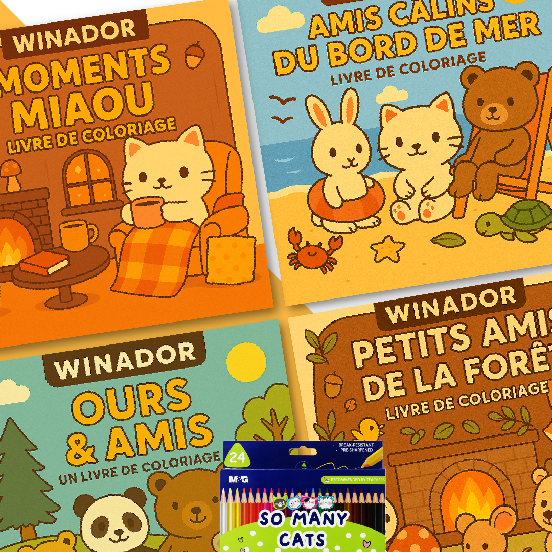 PACK: 4 Livres de Coloriage + 24 Crayons De Coloriage