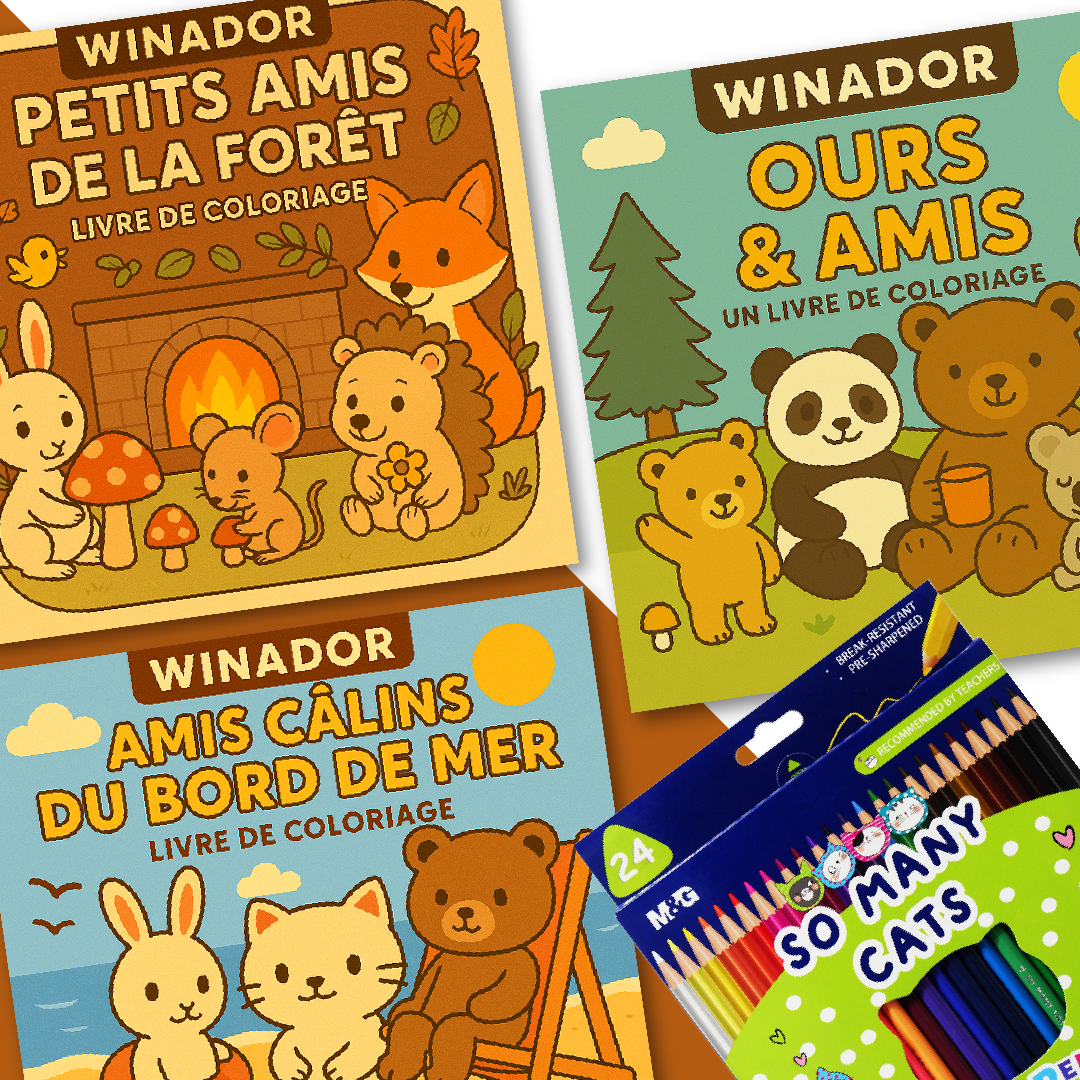 PACK: 3 Livres de Coloriage + 24 Crayons De Coloriage