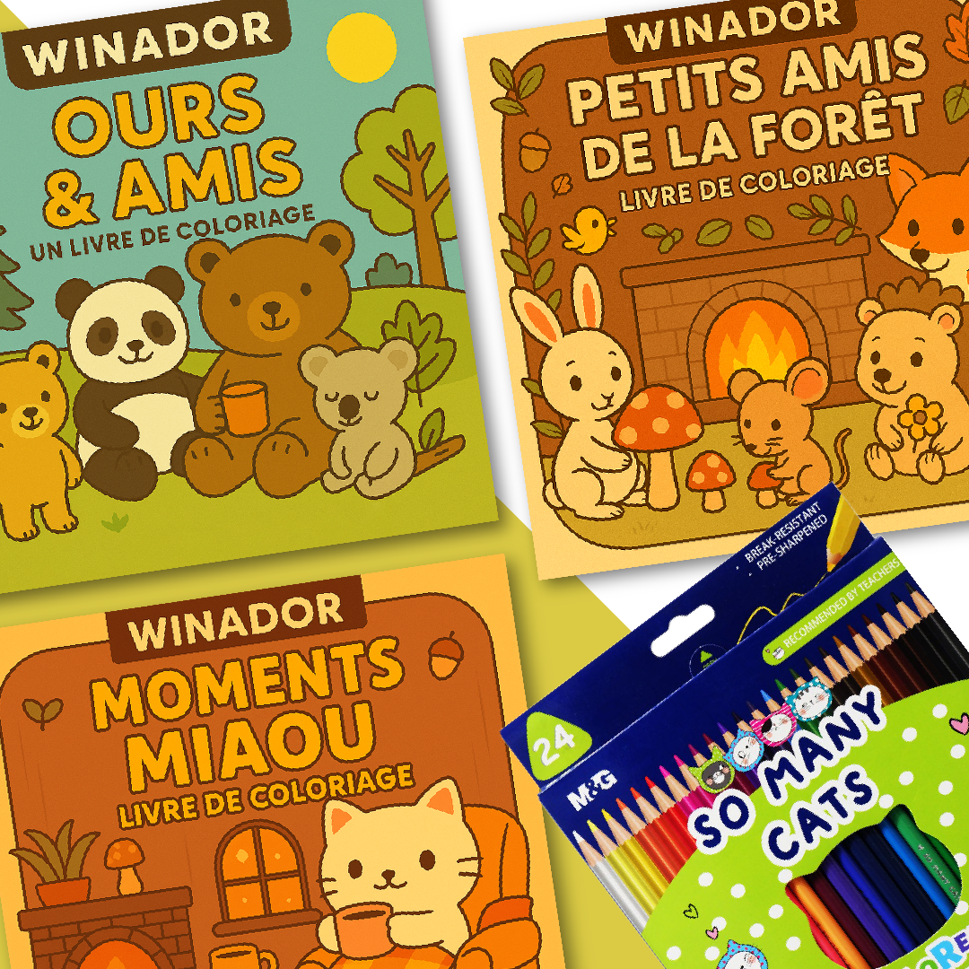 PACK: 3 Livres de Coloriage + 24 Crayons De Coloriage