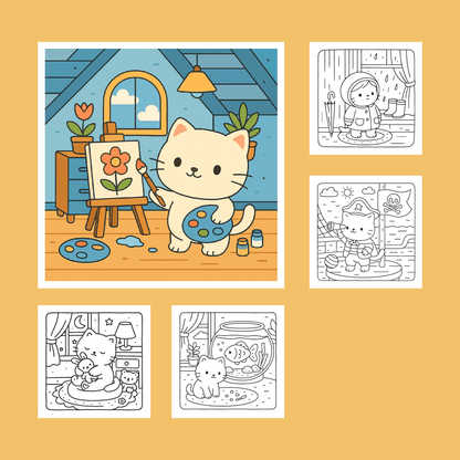 Moments Miaou: Livre de Coloriage Des Amis Chats + 24 Crayons De Coloriage