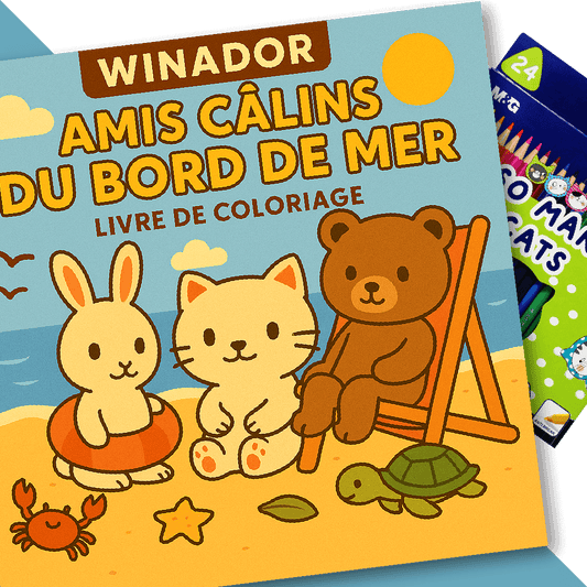Amis Câlins du Bord de Mer: Livre de coloriage d’été + 24 Crayons De Coloriage