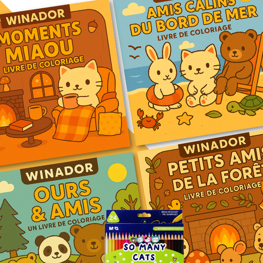 PACK: 4 Livres de Coloriage + 24 Crayons De Coloriage