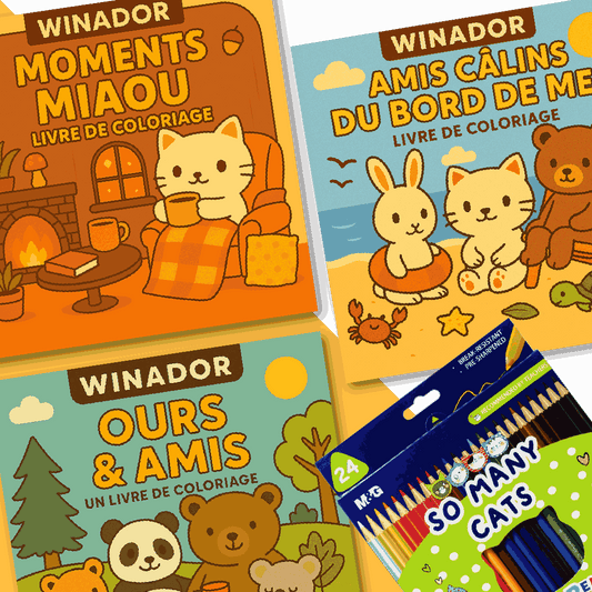PACK: 3 Livres de Coloriage + 24 Crayons De Coloriage