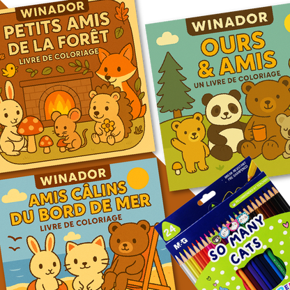 PACK: 3 Livres de Coloriage + 24 Crayons De Coloriage