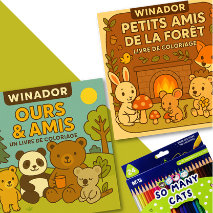 PACK: 2 Livres de Coloriage + 24 Crayons De Coloriage