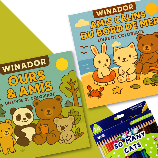 PACK: 2 Livres de Coloriage + 24 Crayons De Coloriage