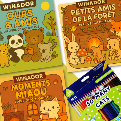 PACK: 3 Livres de Coloriage + 24 Crayons De Coloriage