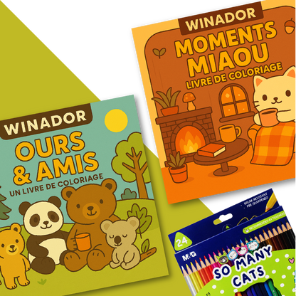PACK: 2 Livres de Coloriage + 24 Crayons De Coloriage